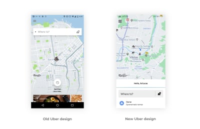 Old and new Uber search bar designs