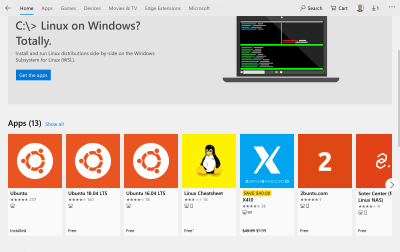 The “Ubuntu” item in the Windows Store
