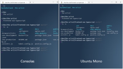A side-by-side comparison of Consolas and Unbuntu Mono fonts in the terminal