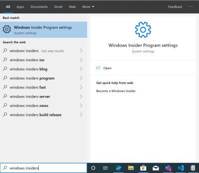 Windows Insider Program settings menu option