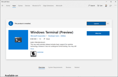 The Windows Terminal item  in the Windows Store