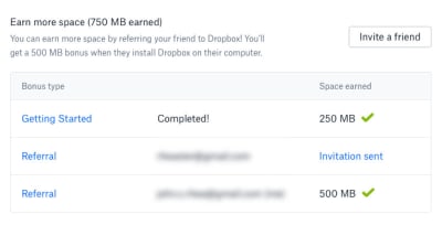 Dropbox offers an additional 250 MB of space for every friend you get to join their service.