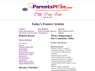 A screenshot of the 1997 ParentsPlace website