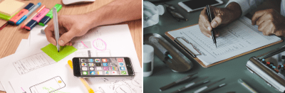 Left image: Design is deep work. Right image: Filling out a checklist is shallow work.