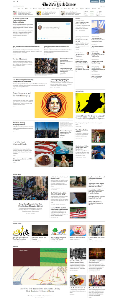 Homepage of The New York Times’ website
