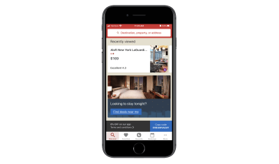 Hotels.com Discovery page in app