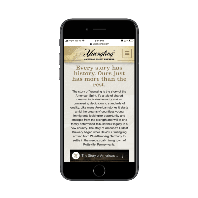 Yuengling mobile site story