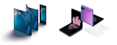 A picture of the Huawei Mate X and Samsung Galaxy Z Flip