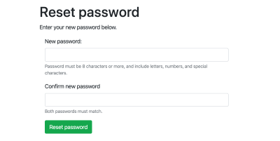 reset password form for your secure reset password workflow