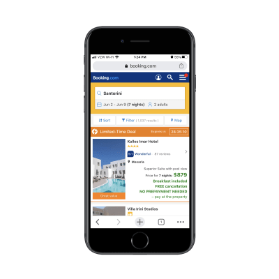 Booking.com results for 'Santorini Greece hotels'