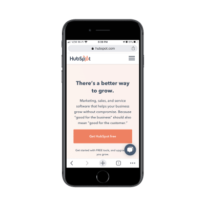 Hubspot mobile site with chatbot widget