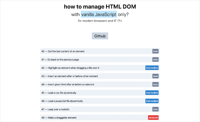 How to manage HTML DOM with vanilla JavaScript only