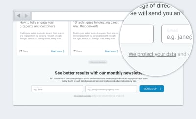 Newsletter sign up form with with privacy statement