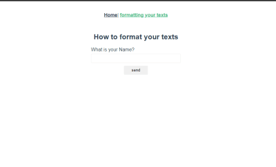 Formatting page with an input field for name.