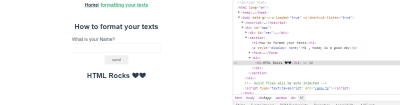 Formatting page with devtools open below it.