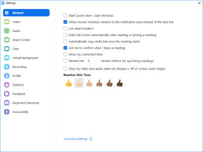 A screenshot of Zoom’s desktop settings menu