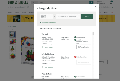 Barnes & Noble 'Change My Store' - location selection