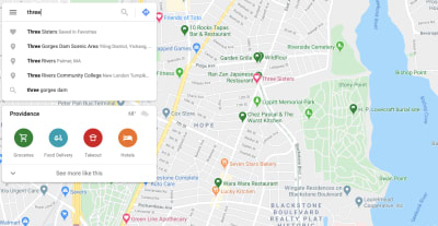 Google Maps displays a 'Favorite' location when a user searches for 'three'