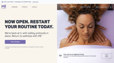 Massage Envy website with picture of woman getting massage
