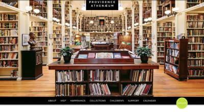 Providence Athenaeum homepage - full-sized photo of library and rows of books