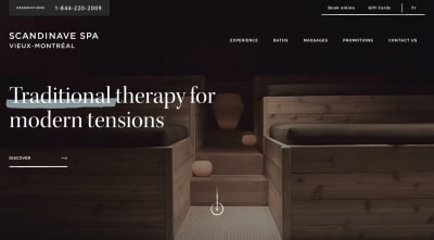 Scandinave Spa - home page video with darkened, empty and quiet rooms and experiences